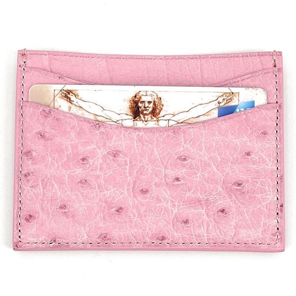 OH MY BAG Porte-cartes En Cuir D'autruche Franais Omb dition Haute-couture Rose Photo principale