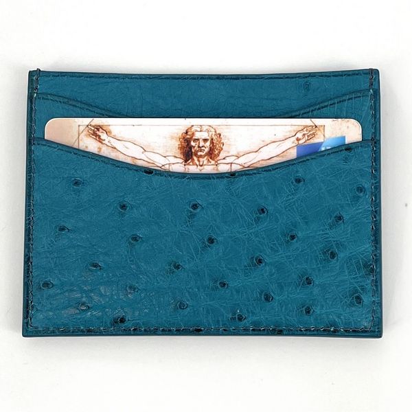 OH MY BAG Porte-cartes En Cuir D'autruche Franais Omb dition Haute-couture Bleu canard Photo principale