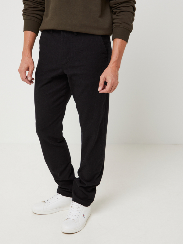 SELECTED Pantalon Chino En Toile Texturée Enrichie En Coton Bio, Coupe Slim Noir 1037665