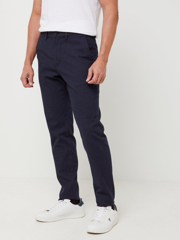 SELECTED Pantalon Chino En Toile Texturée Enrichie En Coton Bio, Coupe Slim Bleu marine