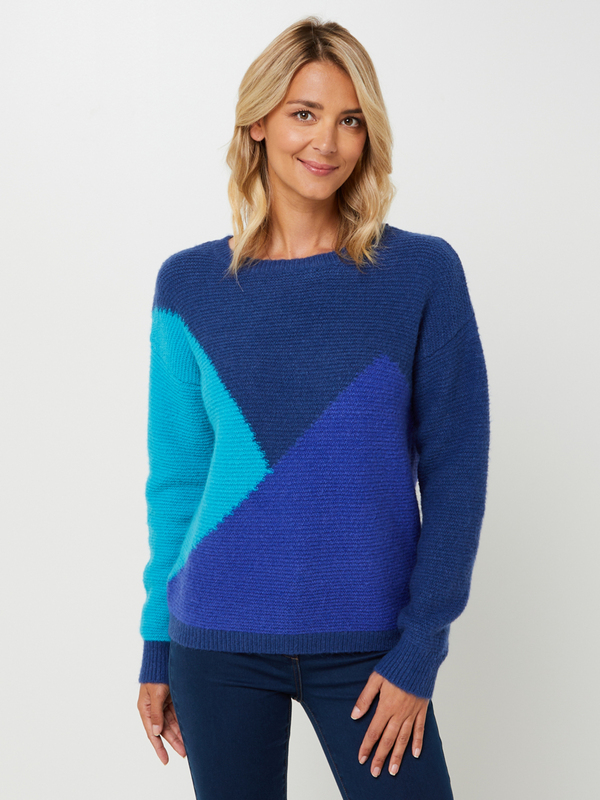 DIANE LAURY Pull Ample Color Block Bleu Canard 1037680