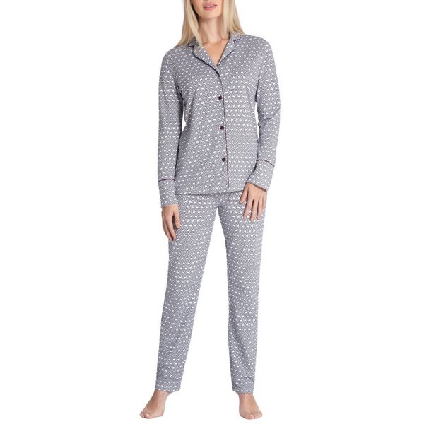 IMPETUS Pyjama Chemise À Motif De Nid D'abeille En Coton Et Modal Misaki blanc et gris