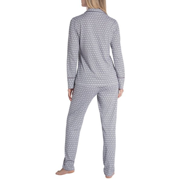 IMPETUS Pyjama Chemise  Motif De Nid D'abeille En Coton Et Modal Misaki blanc et gris Photo principale