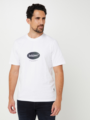 JACK AND JONES Tee-shirt Col Rond En Coton Bio, Logo En Velours Blanc