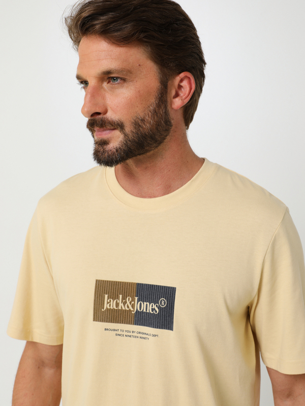 JACK AND JONES Tee-shirt Col Rond En Coton Bio, Logo En Velours Jaune Photo principale