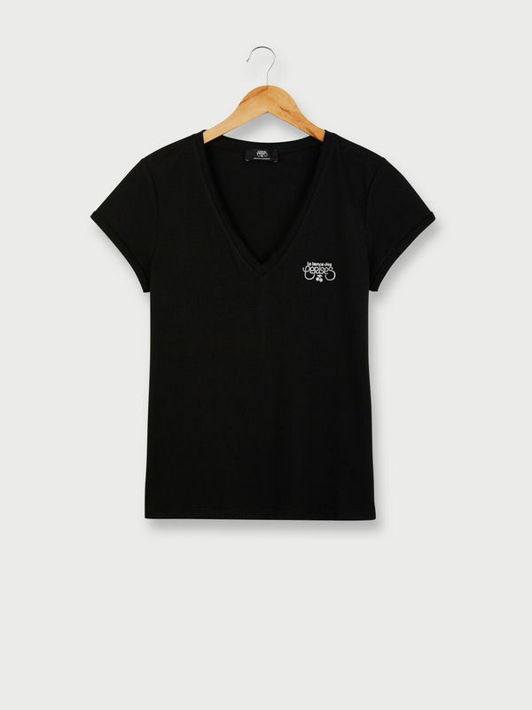LE TEMPS DES CERISES Tee-shirt Encolure V Avec Lin Noir 1038506