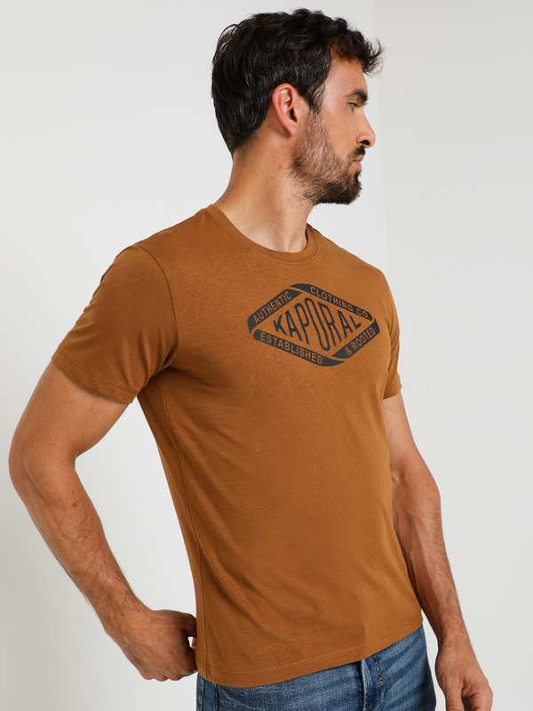 KAPORAL Tee-shirt Manches Courtes En Coton Bio, Grand Logo Signature Flock Camel Photo principale