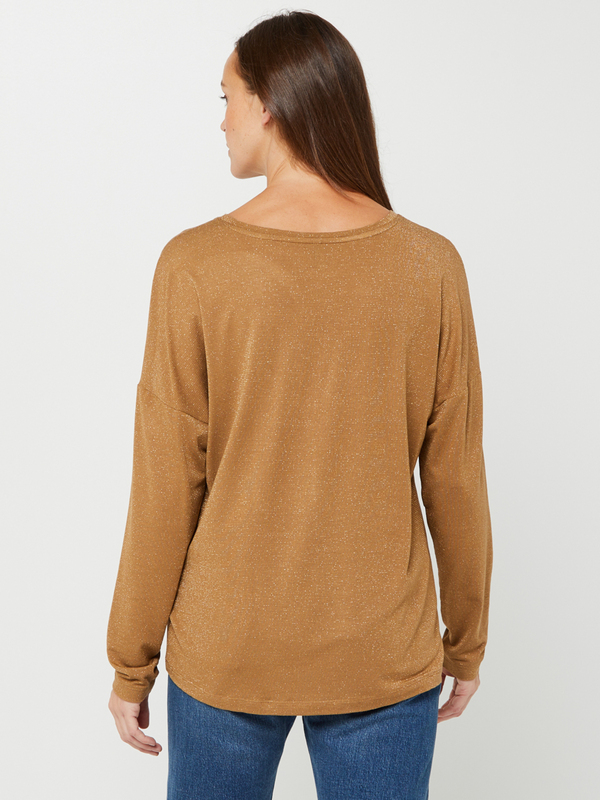 ONLY Tee-shirt Manches Longues  Fines Rayures Lurex Marron Photo principale