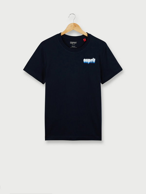 ESPRIT Tee-shirt Manches Courtes Avec Mini Print Flocké Sur La Poitrine Bleu marine