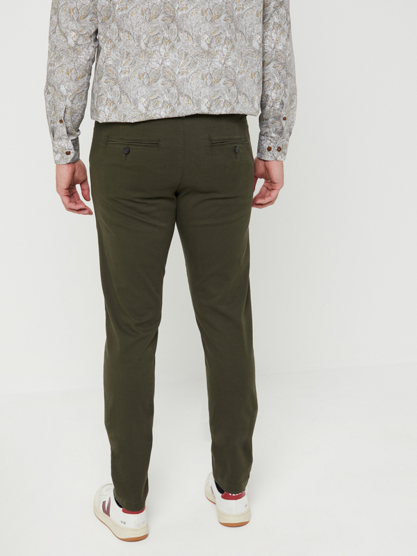 SELECTED Pantalon Chino Coupe Slim Coton Stretch Uni Vert kaki Photo principale