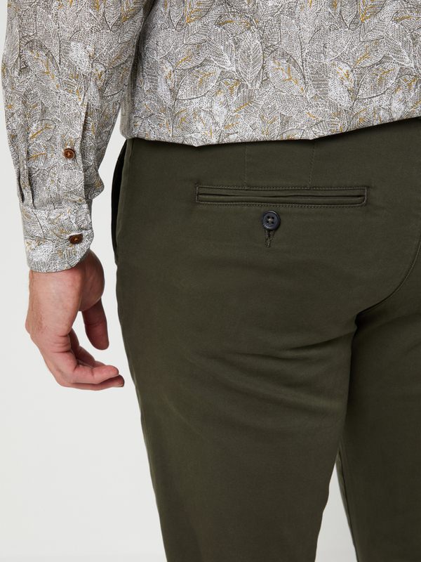 SELECTED Pantalon Chino Coupe Slim Coton Stretch Uni Vert kaki Photo principale