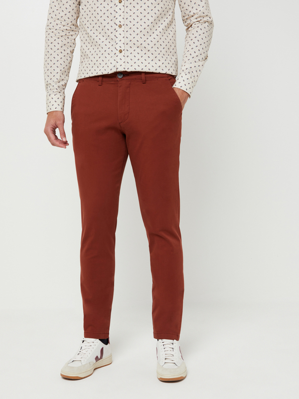 SELECTED Pantalon Chino Coupe Slim Coton Stretch Uni Rouille