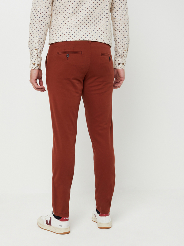 SELECTED Pantalon Chino Coupe Slim Coton Stretch Uni Rouille Photo principale
