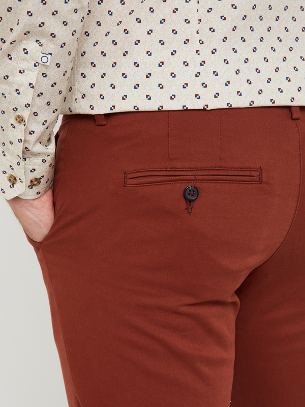 SELECTED Pantalon Chino Coupe Slim Coton Stretch Uni Rouille Photo principale