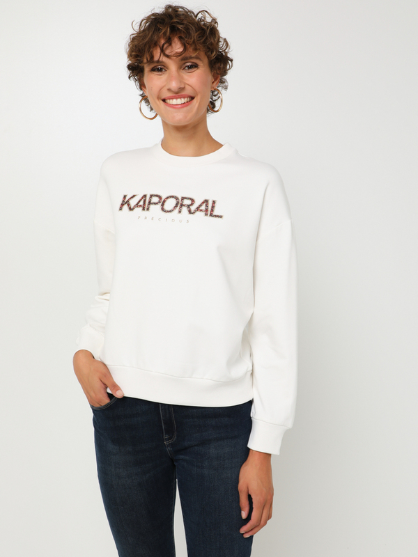 KAPORAL Sweat-shirt Imprimé Logo Fleuri À Contour Brillant Blanc