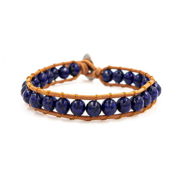SLOYA Bracelet Facelia En Pierres Lapis Lazuli Et Cuir Véritable Bleu 1039388