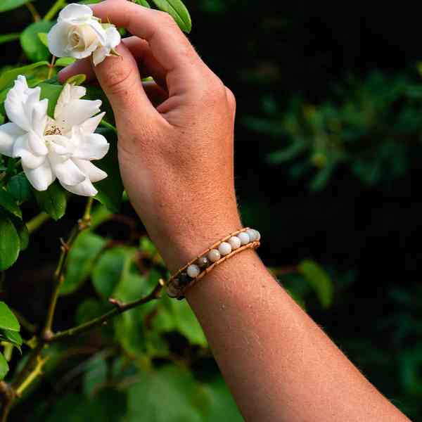 SLOYA Bracelet Facelia En Pierres Amazonite Et Cuir Vritable Blanc Photo principale