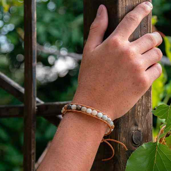 SLOYA Bracelet Facelia En Pierres Amazonite Et Cuir Vritable Blanc Photo principale