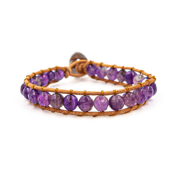 SLOYA Bracelet Facelia En Pierres Amthyste Et Cuir Vritable Violet 1039388
