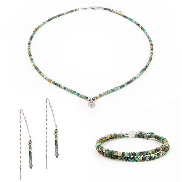 SLOYA Collier, Bracelet Et Boucles D'oreilles Lumia En Pierres Turquoise Africain Vert 1039393