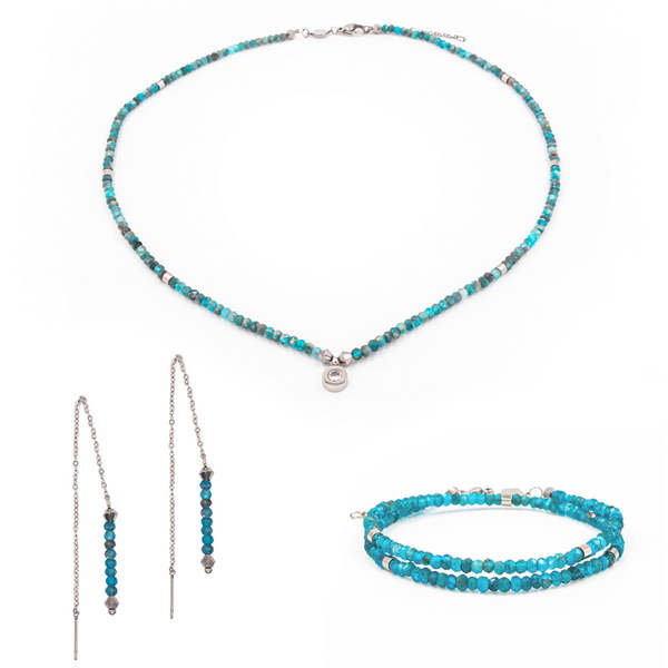 SLOYA Collier, Bracelet Et Boucles D'oreilles Lumia En Pierres Apatite Bleu 1039393