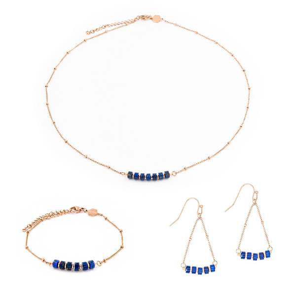 SLOYA Collier, Bracelet Et Boucles D'oreilles Piana En Pierres Lapis-lazuli Bleu foncé