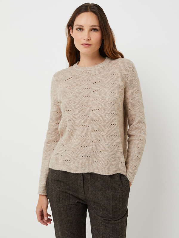 ONLY Pull Fin Maille Ajoure Unie Beige 1039515
