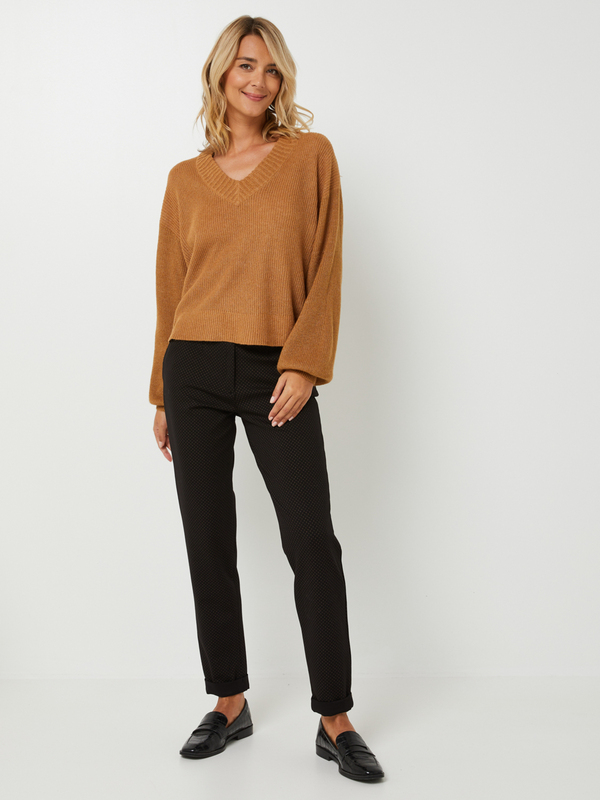 ESPRIT Pull Cropped En Maille Perle Unie Coupe Loose Camel Photo principale