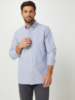 TOMMY HILFIGER Chemise Manches Longues Coupe Droite, Micro-points Dobby Bleu