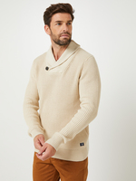 JACK AND JONES Pull Col Chle Crois Maille Perle Coton Majoritaire Beige