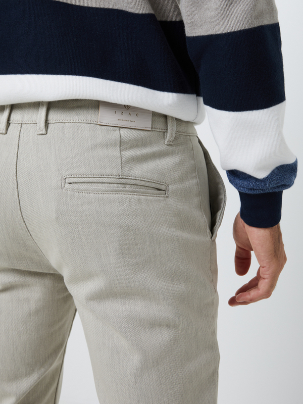 IZAC Pantalon Chino Slim En Coton Stretch Micro Structur Beige Photo principale