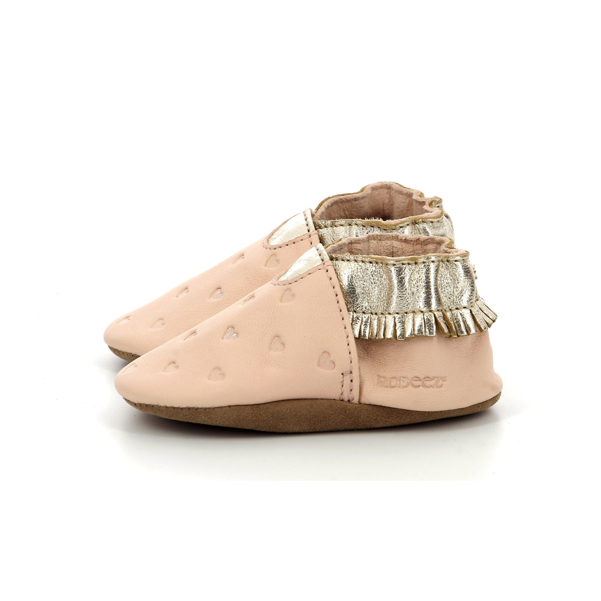 Chaussons cuir dancing mouse Robeez blanc/rose