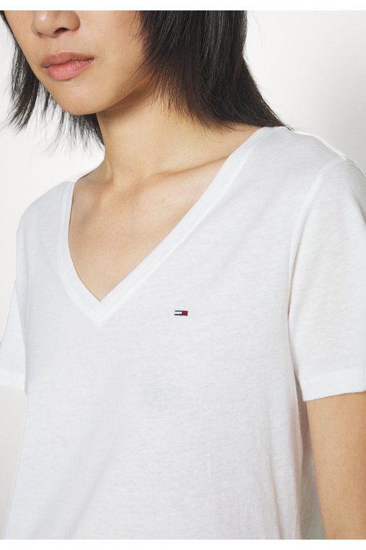TOMMY JEANS Tee-shirt V Coton Bio Mini Logo Blanc Photo principale