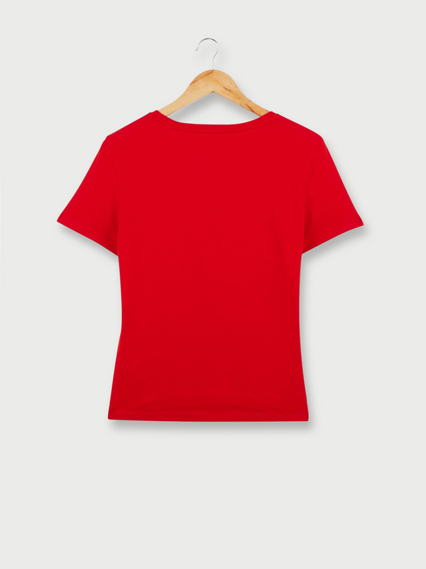 TOMMY JEANS Tee-shirt V Coton Bio Mini Logo Rouge Photo principale