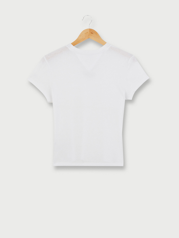 TOMMY JEANS Tee-shirt Uni Col Rond, Manches Courtes Avec Signature Flocke Blanc Photo principale