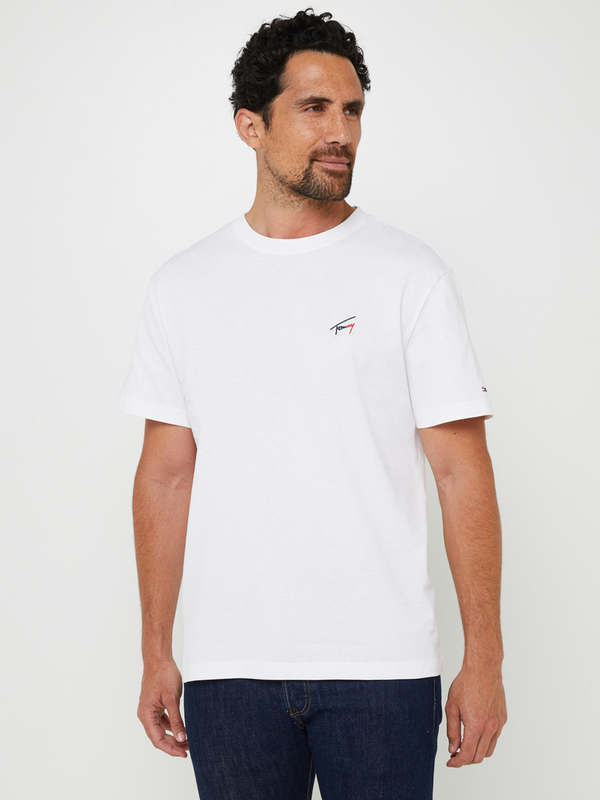 TOMMY JEANS Tee-shirt En Jersey Uni En Coton Recycl, Logo Signature Blanc Photo principale