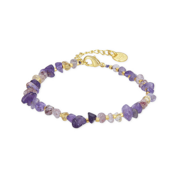 LUXENTER Luxenter Ulanvi Bracelet En Pierres Naturelles Multicolores, Finition En Or Jaune 18 Carats Violet 1045953
