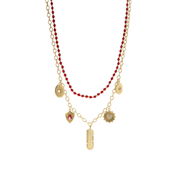 LUXENTER Luxenter Collier Edxiuh En Cristal Rouge, Finition Or Jaune 18 Carats Rouge 1046059