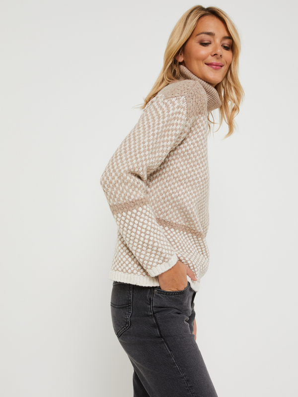 STREET ONE Pull Col Roul Fantaisie Jacquard Beige 1046292