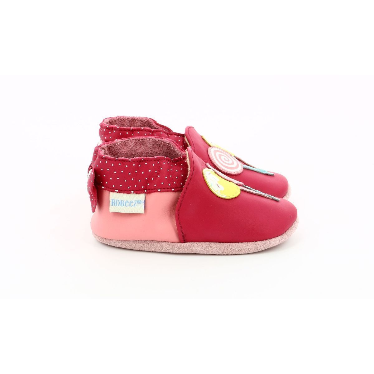 Chaussons cuir dancing mouse Robeez blanc/rose