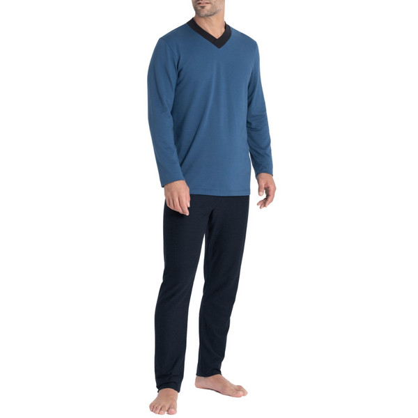 IMPETUS Pyjama Long Cardé 100% Coton À Micro Motif Jacquard Zen Bleu