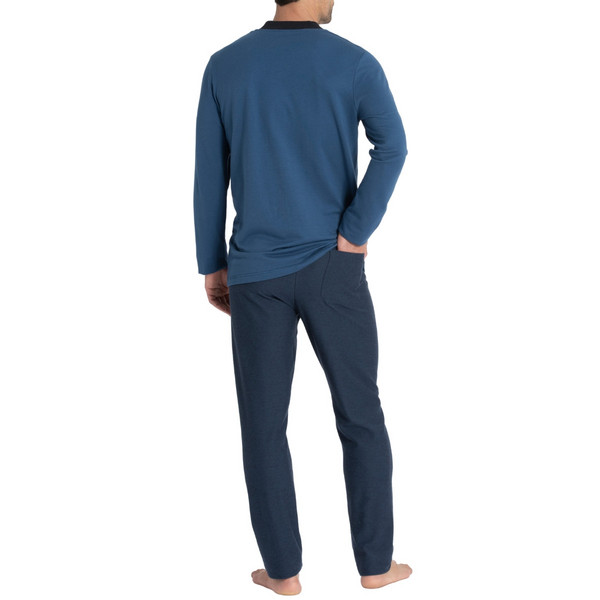 IMPETUS Pyjama Long Card 100% Coton  Micro Motif Jacquard Zen Bleu Photo principale