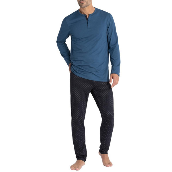 IMPETUS Pyjama Long Logoté En Coton Et Modal Haori Bleu