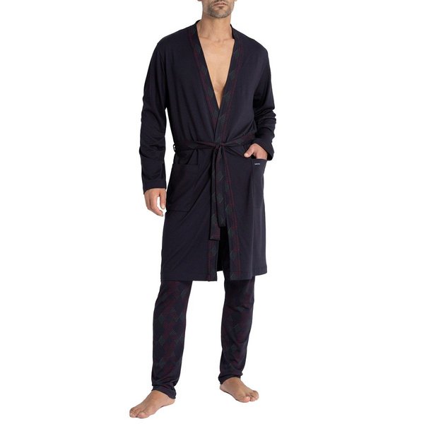 IMPETUS Robe De Chambre Longue En Coton Et Modal Kuriso Bleu nuit Photo principale