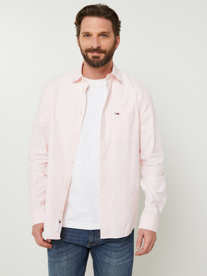 TOMMY JEANS Chemise Manches Longues Coupe Droite Unie Rose