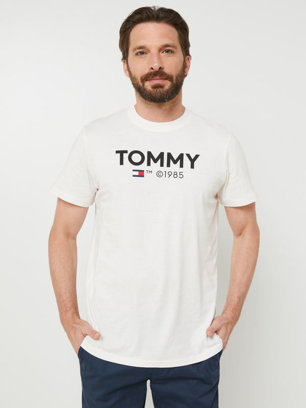 TOMMY JEANS Tee-shirt Col Rond Avec Logo Signature Flock Blanc cass 1053766