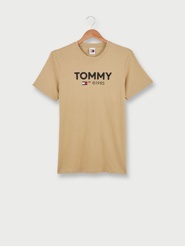 TOMMY JEANS Tee-shirt Col Rond Avec Logo Signature Flock Beige 1053766