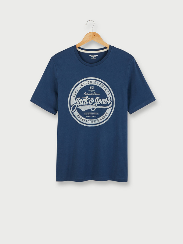 JACK AND JONES Tee-shirt Col Rond  Logo Signature En Coton Bio Bleu Canard 1054316