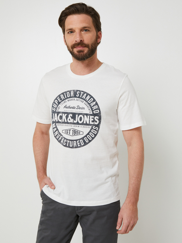 JACK AND JONES Tee-shirt Col Rond  Logo Signature En Coton Bio Blanc 1054316