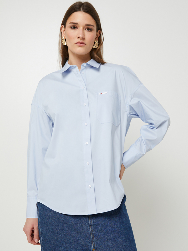 TOMMY JEANS Chemise Manches Longues Ovs Shirt Over Size En Coton Bio Bleu ciel Photo principale
